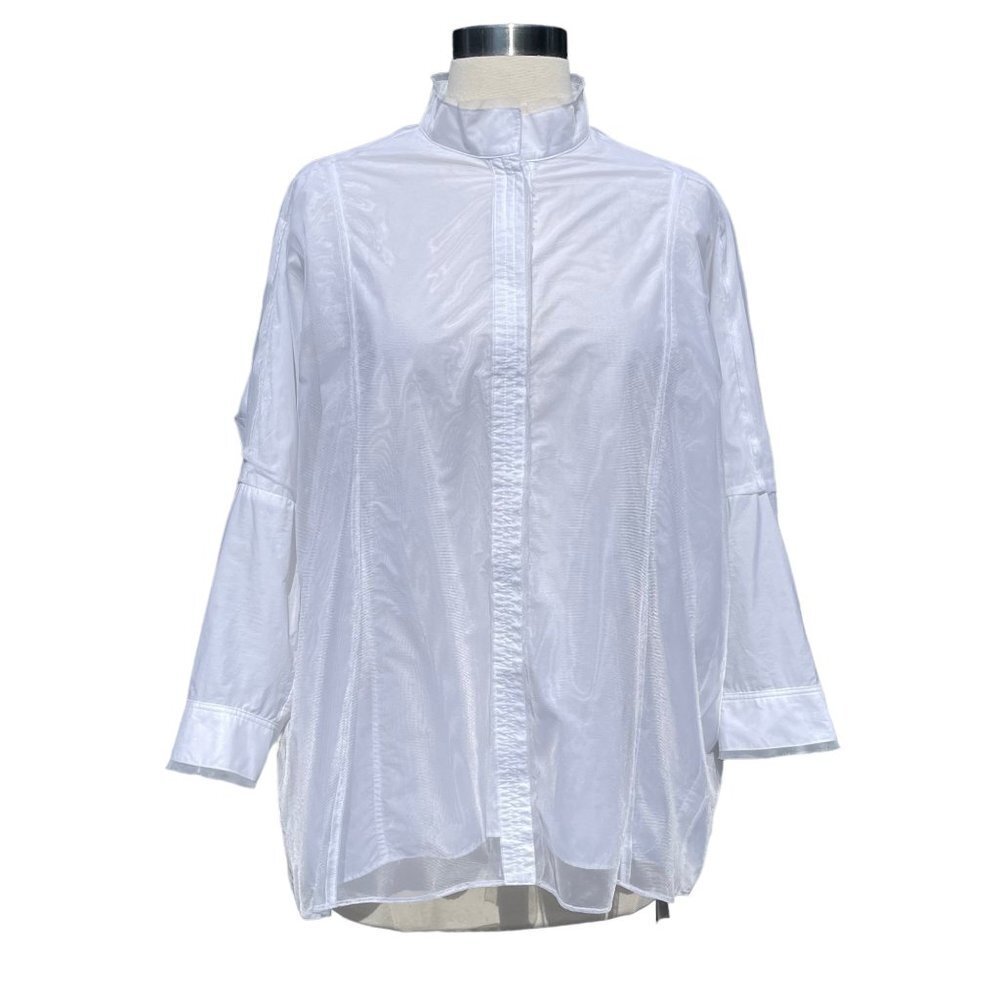 Demoo Parkchoonmoo White Shirt Snaps Blouse Mesh Overlay Cotton Blend Lagenlook
